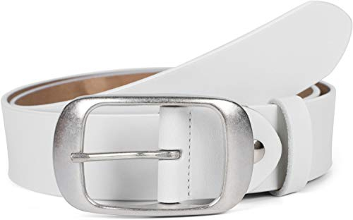 styleBREAKER Unisex Leder Gürtel Unifarben mit glänzender Oberfläche und gebürsteter Schnalle, kürzbar 03010104, Größe:95cm, Farbe:Weiß