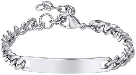 Richsteel Silber Damen Armband mit Gravur Edelstahl Freundschaftsarmband Glänzend Poliert 18cm mit Geschenkebox