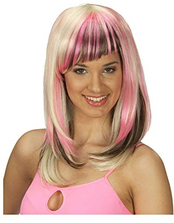 narrenkiste R4221 blond-pink-braun Damen langhaar Perücke Jasmine Strähnen