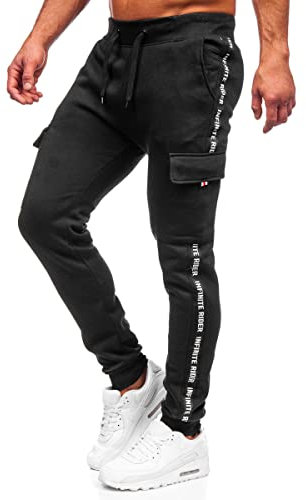 BOLF Herren Sporthose Joggers Printed Sporthose Jogginghose Trainingshose Fitnesshose Fußballhose Sweatpants Jogpants Sweatpants Slim Fit Motiv Street Style JX8715 Schwarz XXL [6F6]