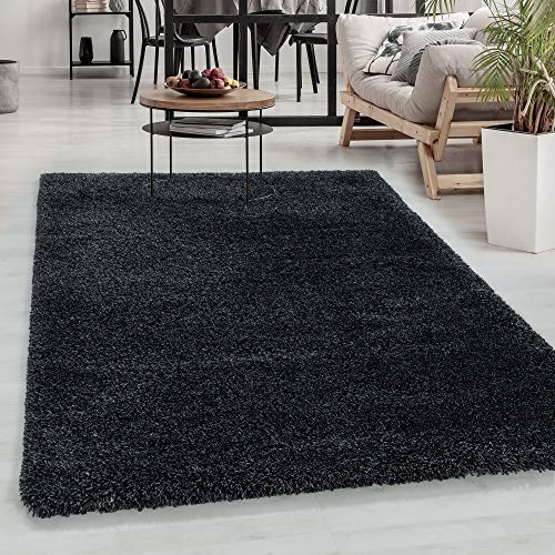 Carpetsale24 Shaggy Hochflor Teppich Anthrazit 160x230 cm Extra Weich & Waschbar - Jute Rückseite für Fußbodenheizung, Einfarbig & Flauschig für Wohnzimmer & Schlafzimmer