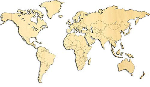 Giallobus - MAPPA DEL MONDO - DECORAZIONE DA PARETE IN LEGNO MDF FRASSINO - QUADRI MODERNI SOGGIORNO - 130X72 CM
