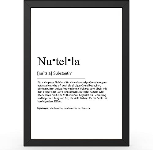Urhome Kunstdruck Definition Nutella in DIN A3 A4 A5 optional mit Rahmen Schwarz Weiß - Worterklärung wie im Duden als Wanddeko Poster Deko Wandbild mit Spruch für Wohnung Familie Geschenk