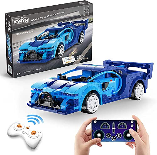 xwin sportseries 325 PCs RC Car Building Kit, Rechargeable Mobile App & Remote Control Car, Build Your Own 2.4 GHz RC Cars, Educational STEM Engineering Construction Gift Toy for Children 6+ (Blue)