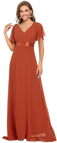 Ever-Pretty Robe de Demoiselle d'honneur Longue Manches Volantées Col V Robe Femme Chic Et Elegant Orange Caramel 36