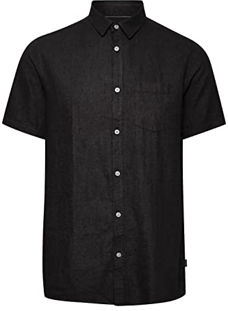 !Solid SDAllan SS SH Herren Kurzarmhemd aus Leinenmix Herrenhemd Hemd mit Kentkragen Knöpfe Regular fit, Größe:XXL, Farbe:True Black (194008)