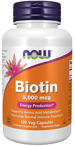 Now Foods, Biotine, 5000mcg, Vitamine B7, Hautement Dosée, 120 Capsules végétaliennes, Testé en Laboratoire, Sans Gluten, Sans Soja, Végétarien, Sans OGM