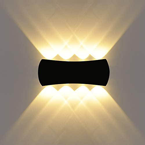 KAWELL 8W Moderne Applique Murale LED Lampe Murale Up Down Aluminium Lèche-murs Imperméable IP65 LED Intérieur Extérieur pour Chambre à Coucher Salle de Bains Couloir Salon Escalier, Noir 3000K