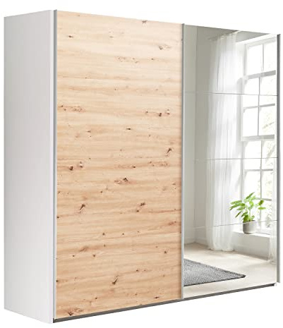 Composad | Armadio della Linea SYSTEMA, Armadio a 2 Ante Scorrevoli con Ante a Specchio, Camera da letto, (LxAxP) 250x223x67 cm, Colore Bianco e Rovere Oak Mielato, Made in Italy