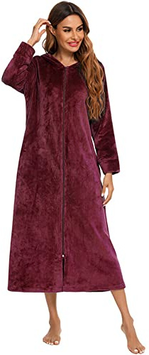 ShuoBeiter Damen Zip Up Fleece Robe Plüsch Bademantel weich warm Hausmantel