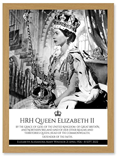 Artery8 HRH Queen Elizabeth II Coronation Portrait Commemorative Artwork Framed Wall Art Print A4