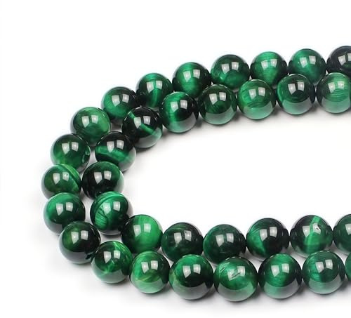 MJDCB Natural Round Stone Beads 12mm Green Tiger Eye Stones Loose Gemstone Beads for Jewelry Making Bracelet Necklace 30pcs