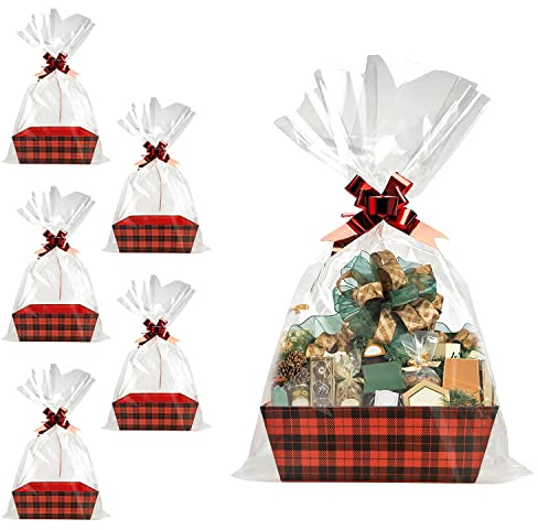 Cesta para regalos vacía, 5 piezas resistentes de bricolaje, cesta de regalo a granel, bandeja de mercado de papel kraft con asas, kit de cesta de regalo, suministros para llenar para San Valentín,