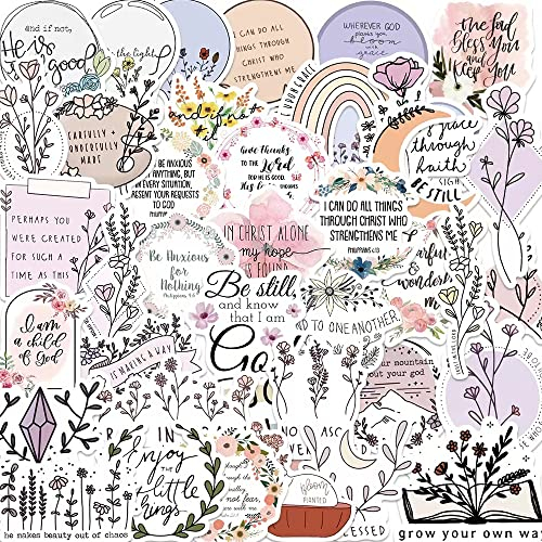 50 STÜCKE Bibelvers Aufkleber, christliche Aufkleber, inspirierte Pfirsichblumen Aufkleber, perfekt für Laptop, Wasserflaschen, Auto, Scrapbook-Aufkleber, christliche Geschenke