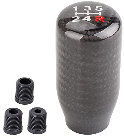muge racing Carbon Fiber Gear Shift Knob 5 Speed Shifter Knob Universal for Most Cars with 3 Adapters(8mm/10mm/12mm)