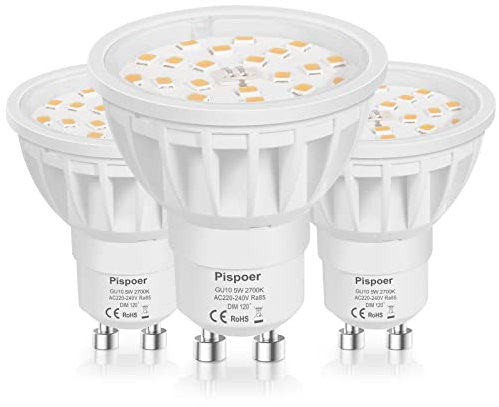 Pispoer Dimmbar GU10 LED Lampe,5W Warmweiß 2700K LED Spot 3er Pack,AC200-240V,Ersetzt 50W Halogen Lampe,600Lm Ra85 120°Strahlwinkel,LED Birnen,LED Leuchtmittel.