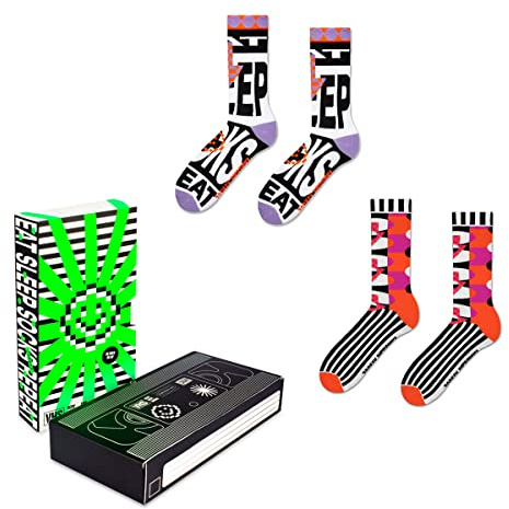 ZOOKSY Socken Bunt mit Coole Lustige Motiv VHS BOX 36-40 | 41-46 - 2 Paar Fluoreszierende Socken im Dunkeln Leuchten für Damen und Herren Unisex, Geschenkideen