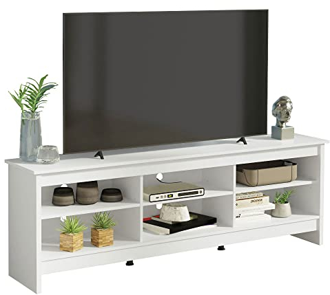 Madesa TV Schrank, Moderne Fernsehtisch bis zu TV 75 Zoll, für Wohnzimmer und Schlafzimmer, 180 x 36 x 60 cm, aus Holz - Weiß