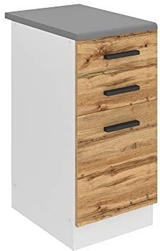 BELINI | Unterschrank Küche | Küchenunterschrank 40 cm Breite | Küchenschränke mit Arbeitsplatte | Küchenschrank mit Schubladen | Wotan-Eiche