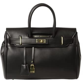 Mac Douglas - Sac à Main Noir - Le Pyla de la Collection Meryl - Taille XS : 34,5 x 25 x 12,5 cm - Cadenas Décoratif et son Pendentif Clé - 3 poches intérieure dont une zippée - Bandoulière Amovible