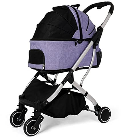 ACiyD Pet Dog Stroller for Medium Dogs 44lbs, Cat Dog Pram Premium Pet Strollers Cart Cat Stroller Carriage Faltbare 4-Rad-Hundewagen-Kinderwagen mit abnehmbarem Träger (Color : Purple) (Lila)