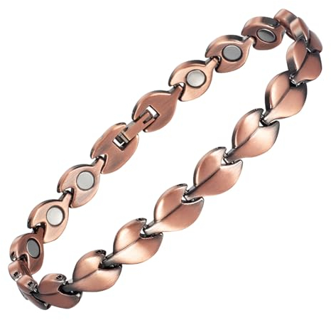 EnerCoppeX 3500 Gauss Bracelet de Cheville Magnétique Femme 99,99% Cuivre Pur Bracelet de Cheville Magnétique Femme Design Classique Amour Signification Beauté et Amour, 24.5 cm, Acier inoxydable