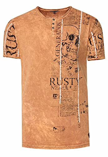 T-Shirt Herren S - 3XL Kurzarm Rundhals Henley-Knopfleiste Seitliche Front Prints Tshirt Verwaschen 294
