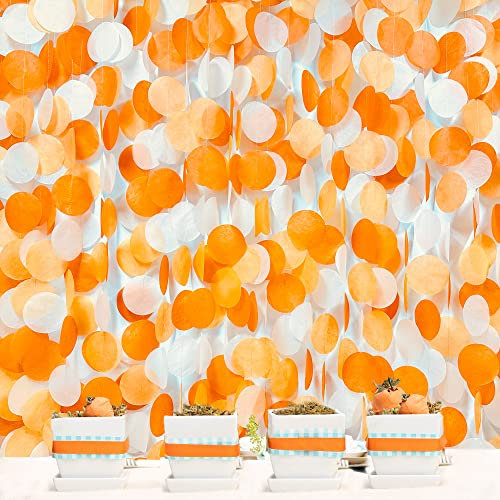 205Ft Orange Tissue Paper Garland Big Circle Dots Hanging Streamer Backdrop Polka Dot Bunting Banner for Fall Autumn Birthday Wedding Bridal Baby Shower Thanksgiving Day Harvest Theme Party Decoration