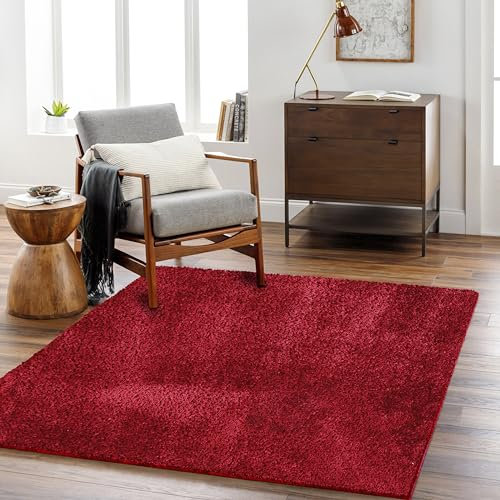 Livabliss Shaggy Berber Teppich - Flauschiger Teppich groß für Wohnzimmer, Esszimmer, Schlafzimmer, Langflor Hochflor Teppiche flauschig - 160x213 cm, Wohnzimmerteppich in Rot