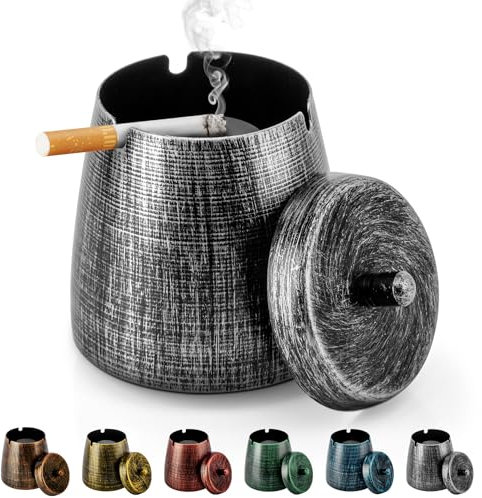 Yiiwinwy Aschenbecher für Zigaretten im Freien, Aschenbecher mit Deckel für Zigarette, Metall, geruchlos, winddicht, rauchfrei, Aschenbecher für Terrasse, Zuhause, Büro, Tisch, Balkon