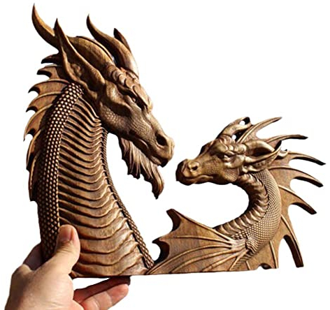 DHliIQQ Drachenstatue Wanddekor, Holzschnitzerei Drachen hängend, dekorative L8R4 Wand nordische Holzschnitzerei Drachen Boho