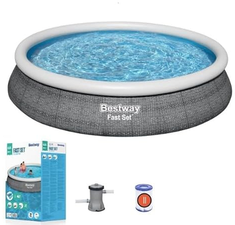 OISE ART STORE Trade Shop - Piscina Fast Set Gonfiabile Rotonda Rattan 457x84cm Pompa Filtro Cartuccia 57313