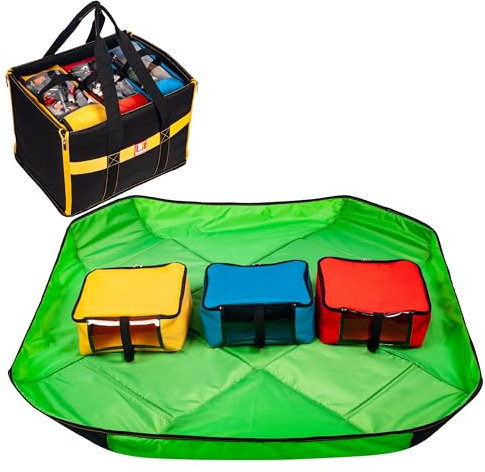 Kids Toy Storage Organizer 4-Piece Tote and Play Mat Bag Set for Lego with 3 pcs See Through Packing Cube Bags Portable Neat Easy Clean Up Container Box for Children Home and Travel