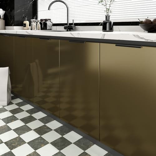 Yullpaper Gold Kitchen Wallpaper Worktop Vinyl Covering Low-Key Luxury Gold & Brown Wallpapers Self Adhesive Furniture Vinyl Wrap for Kitchen Worktop Cupboard Sticky Living Room Wallpaper 40cm X 300cm