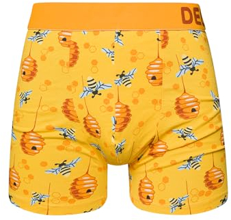 Dedoles Boxershorts Herren & Jungen Unterwäsche Trunks Baumwolle lustige Designs Dinosaurier Hamster Spiele Maulwurf Geschenk, Farbe Orange, Motiv Fleißige Bienen Unterhose, Gr. M