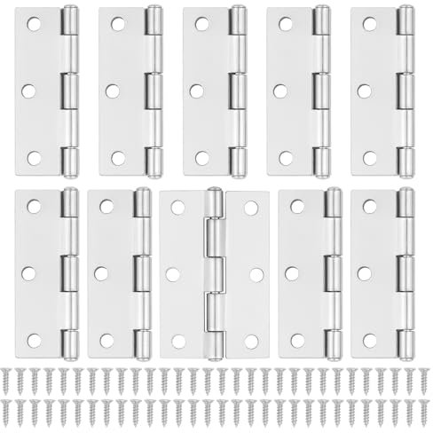 JJWNMLL Silver Door Hinges 10 pcs - 75mm (3 Inch) Cupboard Door Hinge with 60 pcs Silver Screws Door Hinges Internal for Home Furniture Wooden Door Hinge
