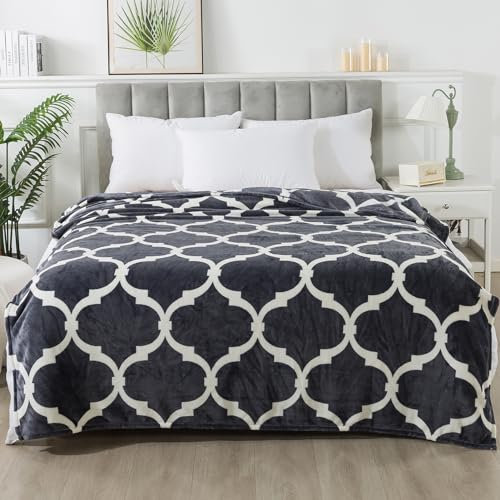HOZY Kuscheldecke Flauschig Decke Fleecedecke - Kuscheldecke 230x270cm, Grau und Weiß, Fleecedecke Sofa Decken,Warm Wohndecke Couchdecke Hundedecke Sofadecke flauschig, Sofa überwurfdecke