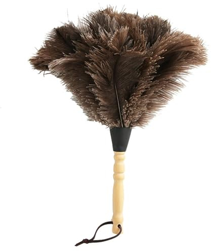 Plumero de Plumas de Avestruz, Plumero Atrapapolvo de 34 cm con Mango de Madera Plumero Antiestático Plumero de Plumas Naturales Esponjoso Reutilizable para Libros Teclado Oficina Hogar