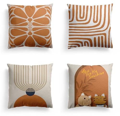 Foyaya Kissenbezug 60x60cm 4er-Set, Orangene Katze Kissenbezüge, Dekokissen Extra groß, Pillowcases Outdoor Sofa Kissen für Gartenlounge Wohnzimmer Schlafzimmer YG-662