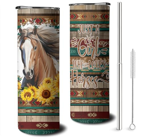 thmasamwr Horse Tumbler With Straw and Lid, Stainless Steel 20oz Insulated Horse Coffee Travel Mug, Horse Gifts Cups for Women and Girls