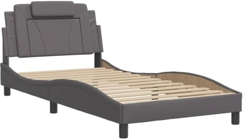 vidaXL Bettgestell, Bett Viana mit LED ohne Matratze, Bettrahmen mit Lattenrost Wellenform, Einzelbett für Schlafzimmer, Grau 100x200cm