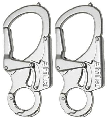 Ahiller Karabiner Schlüsselanhänger Karabinerhaken Clip, Doppelschloss entworfen - Wolfram Stahl Spike - 8cm Legierung Autos Schlüsselbund [Silber-2P]