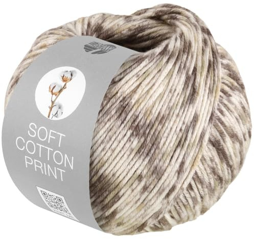 LANA GROSSA Soft Cotton Print | Weiches Baumwollgarn mit modernem Mikrofaseranteil | Handstrickgarn aus 70% Baumwolle & 30% Polyacryl | 50g Wolle zum Stricken & Häkeln | 140m Garn FB125