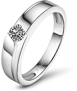 Vintage Ringe, Damen Ringe Aus Platin Solitär Labor Geschaffener Diamant 0.2ct Runde Form Eheringe Größe 66 (21.0) Pt900 Platin