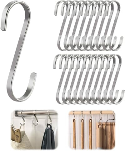 20 Pezzi Ganci A S Piccoli Acciaio Inox A Forma di S Gancio per Appendere, Metallo Ganci Doppi, Gancetti Uncino Gancio A S, Ganci per Termoarredo Bagno, Appendi Presine Cucina, Armadio, Officina