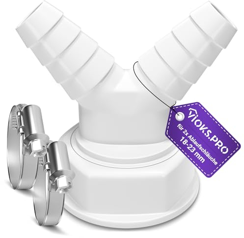 Viоks.pro - Distribuidor en Y para lavadora, adaptador de desagüe con rosca de tubo, tamaño 1 1/2 pulgadas, conector de manguera + 2 abrazaderas de manguera de 20 – 32 mm de diámetro y distribuidor en