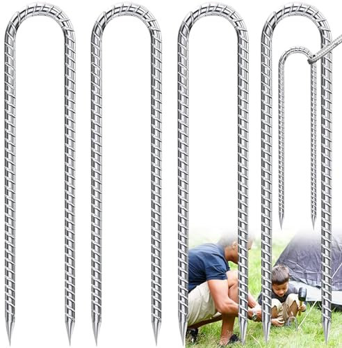 Erdanker Bodenanker,4 Stück 30cm Bodenpfähle,Verzinkter Stahl Bodenanker Trampolin,Bewehrungsstab Anker,Garten Pfähle,Camping Zelt Heringe【Uförmige】