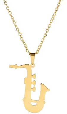 Halskette Ketten Schmuck Herren Frauen Anhänger Necklace Gothic Hip Hop Rock Saxophon Halskette Männer Musikinstrument Bass Anhänger Frauen Pullover Kette Gold