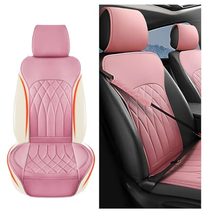 JNNJ Vordersitzbezug Aus Leder, Autositzschoner Set Universal, Schonbezüge für Vordersitze in Stylish Design, Universal-Sitzbezug, Klassisch Autositzbezüge Sitzschoner Schonbezug Autositz(Rosa)