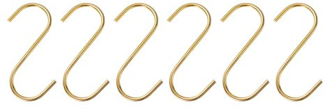 sourcing map 6pcs Long S Hooks 4 Inch Extra Long Metal S-Shaped Hanging Hooks High Manganese Steel S Hanger Storage Organizing Tool for Kitchen Garden Bathroom Garage Closet, Gold Tone
